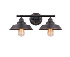 Wandlampe Vintage Wandleuchte E27 2-flammig Badezimmer Lampe Spiegelleuchte Badlampe Schwarz Metall Eisen Spiegellampe Wandmontage Badleuchte Wandlampe Innen Spiegel Frontleuchte Spiegelbeleuchtung