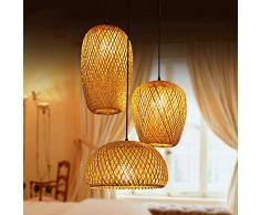 SVIVE Hand-Woven Pendelleuchte aus Bambus, Rattan gesponnene Chandelier Bambus Lampshade, Retro-Stil Laterne hängendes Licht, handgemachte Bambus Rattan-Lampe E27,C