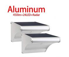 Licwshi 450 Lumens Solarleuchten 24 LED mit Aluminiumlegierungsgehäuse, Wasserdichtkeit im Freien, Radar-Bewegungsinduktion, es ist geeignet für Laubengang, Garten, Hof, Garage, 2 Packung
