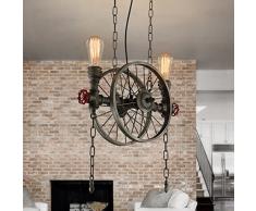 Modeen Industrielle Vintage Pendelleuchte Metall Wasserpfeife Lampe rustikale Steampunk Retro Decke 4 Lichter E27 Sockel Edison Lampe Kronleuchter, Eisen Rost Finish (Size : Double head)