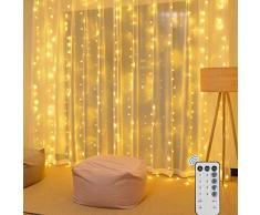 Tarnel 3M × 3M LED Vorhang Lchterkette Fenster Lichterkettenvorhang 300 LEDs 8 Modi USB Warmweiß Vorhang Lichte für Innen Weihnachten Kinderzimmer Außen Party Hochzeit mit Fernbedienung