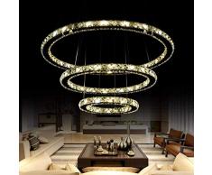 W-LI 3-Ringe Led Pendent Lampe Moderner Höhenverstellbar Hängelampe Elegante Edelstahl-Kristallpendelleuchte Salon Speisesaal Schlafgemach Deckenbeleuchtung (60 + 40 + 20) cm Warmes Licht