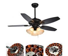 QSBY Deckenventilator Licht Vintage-Holz Blatt DREI Lampen-Halter-Leuchter DREI-Speed ​​Speed ​​Mute Deckenventilator für Schlafzimmer Küche Balkon 107cm