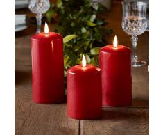 Lights4fun 3er Set TruGlow® rote Echtwachskerzen mit warmweißer LED Flamme und Timer batteriebetrieben
