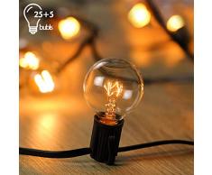 Wellead Lichterkette Weihnachten Glühbirnen Lichterkette Außen Wasserdichte String Licht Clip Hut Schnurlichter Hängend im Garten 25FT 25 Glühbirnen 5 Ersatzglühlampen -Warmes Gelb