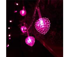 Solar Lichtschlauch Lichterkette, SUAVER Wasserdicht 20ft 30LED Herzform Außenlichterkette LED Lichterkette Weihnachtsbeleuchtung Beleuchtung Für Weihnachten Hochzeit Festival Party Garten Dekoration (Rosa)