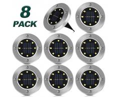 Solarleuchten Garten, 8 Stück Solar Bodenleuchten Aussen Solar Gartenleuchten Warmweiß Solarlampen IP65 Wasserdichte Bodenstrahler Licht Garten Landschaft Beleuchtung für Auffahrt Rasen