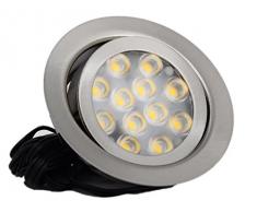 LED Möbel Einbaustrahler Tim edelstahl gebürstet 3Watt warmweiß: 3200K / 200Lm IP20 Einbautiefe: 20mm / 1,8m Zuleitung + AMP Stecker