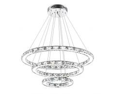 BOOHR 72W LED Kronleuchter Deckenleuchte Design Kristallhängelampe mit 3-Ringe-hängende Lampen-Weiß Kühles 6000K - 6500K for Esszimmer Wohnzimmer Schlafzimmer Study Room [Energieklasse A ++]