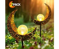 infinitoo Solarlampe für Außen, 2er Pack Metall Mond-Form LED Stake Dekorative Gartenfahlständer Solarleuchte im Freien Gartendeko für Terrasse, Weg, Hof, Rasen