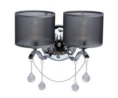 MW-Light 379029302 Jugendstil Wandleuchte Modern Chrom Metall Silber mit Kristall Klar Grau Textilschirme 2 Flammig x 40W E14