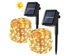 [2 Stück] Solar Lichterkette Aussen, BrizLabs 12M 120 LED Außen Lichterkette Kupferdraht Solarlichterkette Warmweiß Wasserdicht 8 Modi für Weihnachten, Garten, Balkon, Hochzeit, Terrasse, Party Deko