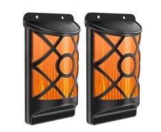 MoKo Solar Wandlampe, [2PCS] Waseerdicht Flackernde Flamme Lichter Außenleuchten Auto EIN/Aus Solar Wandleuchte mit Stromlinienförmige Flamme für Haustür, Patio und Hof, Schwarz & Weiß