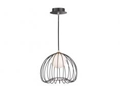 Honsel Vintage Hängelampe LED, Korbleuchte Metall schwarz / gold Ø 25cm, Glaskugel opalweiß