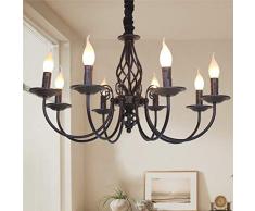 Antik Pendelleuchte Schatten Rustikale Französische Klassische Aristokratische Anhänger Kerze Kronleuchter Landhausstil Im Europäischen Stil Wohnzimmer Einfach, E14 Metall Hängeleuchte,Schwarz,8heads