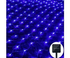 100LED Lichternetz Lichtervorhang,KINGCOO Wasserdicht 1,1Mx1,1M 8 Modi Solar Sternen Vorhang Licht Lichterketten Nachtlicht für Weihnachten Party Hochzeit Garten Wanddekorationen (Blau)
