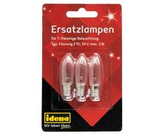Idena 3 Stück Ersatzlampen für Lichterbogen mit 7 Kerzenlichtern in warm weiß, 34 V, maximal 3W, Schraubgewinde mit Fassung E10, Weihnachten und Advent, Warmweiß