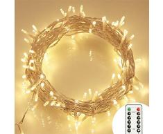 [Fernbedienung und Timer] 100er LED Outdoor Lichterkette Batterienbetrieben Warmweiß (8 Modi, IP65 Wasserdicht, Außenbeleuchtung)