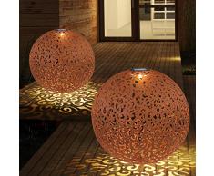 2x LED Solar Außen Steck Lampe Kugel Strahler rost Hof Erdspieß Geflecht Leuchte