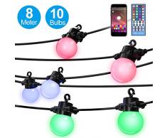 Elrigs Lichterkette Außen/Innen, Farbwechsel mit Fernbedienung, IP65, 8 Meter mit 10 dimmbare LED Lampe G45 RGBW, App-Steuerung, USB Outdoor-Stromversorgung per Powerbank 5V, 220V Netzteil inkl