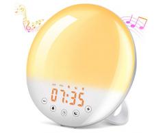 Lichtwecker Wake Up Licht, SOLMORE Sonnenaufgang Sonnenuntergang Simulation Wecker mit 9 Wecktöne(Inkl. 1 Aufnahme), Snooze Funktion, 30 Helligkeit, UKW-Radio, Touch Control für Kinder, Schlafzimmer