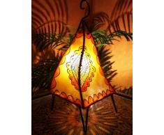 Orientalische Tischlampe Hafa 38cm Lederlampe Hennalampe Lampe | Marokkanische kleine Tischlampen aus Metall, Lampenschirm aus Leder | Orientalische Dekoration aus Marokko, Farbe Orange, Natur