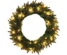 LED Weihnachtskranz Tannenkranz Türkranz Weihnachtsdeko Kranz Weihnachtsgirlande mit Schnee Künstliche Tannengirlande Tannenzweiggirlande Deko