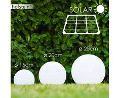 Solar Kugelleuchten Nassau Set 15 cm, 20 cm und 25 cm aus weißem Kunststoff, LED Aussenleuchte mit Ein- und Ausschalter Solarlampe mit integriertem Dämmerungsschalter