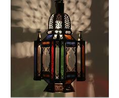 Orientalische Lampe marokkanische Hängelampe Fadila bunt H 55 cm aus Metall & Glas | Kunsthandwerk aus Marokko | Prachtvolle Pendelleuchte wie aus 1001 Nacht | L1259