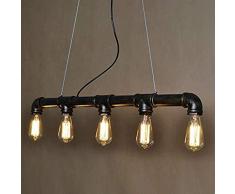 Unimall Pendelleuchte Metall Wasserrohr Retro Stil Kronleuchter Vintage mit 5 flamming, Schwarz (ohne Glühbirnen)