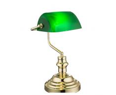 Schreibtischleuchte Messing Tischlampe Bankerlampe Schirm Retro (Höhe 36 cm, Nachtischlampe, Lampenschirm Grün)