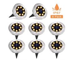 UOUNE Solar Bodenleuchten, 8 LEDS Solarleuchten Solarlampen Gartenleuchten für Außen, 3000K Warmweiß Solarlicht Garten Licht, IP67 Wasserdicht für Rasen, Patio, Hof, 8er Pack