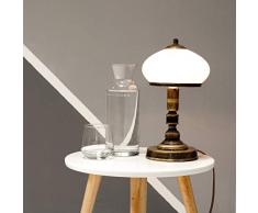 Tischlampe Messing Weiß Glas Metall rund 32cm edel SALLY Lampe Jugendstil Antik Nachttischlampe Beistelltisch