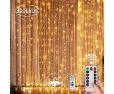 Pulchram LED USB Lichtervorhang 3m x 3m，300 LED USB Lichterkettenvorhang mit 8 Modi Wasserfest für Partydekoration deko schlafzimmer, Hochzeit Garten，Innenbeleuchtung, Warmweiß