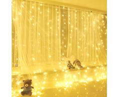 Yizhet 300LEDs Lichtervorhang 3 x 3m USB Lichtervorhang Lichterkette LED Lichterkettenvorhang mit 8 Modi, IP65 Wasserdicht Deko für Weihnachten, Partydekoration, Innenbeleuchtung (Warmweiß)