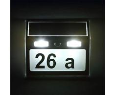 OURhome Solar LED Hausnummer Aus Edelstahl Licht Hausnummernleuchte Beleuchtete Wasserdicht Lichtsensor Lampe Mit Zahlen Buchstaben