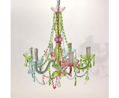 Voss Design Ausgefallener Kronleuchter bunt Amy 6-flammig 51cm farbig Rot Blau Grün Deckenlampe