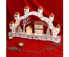 Monzana Schwibbogen Holz Landschaft I Hellbraun I Batteriebetrieb I 8 LED Beleuchtung I Lichterbogen Weihnachtspyramide