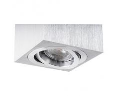 Deckenaufbauleuchte DUCE Aluminium gebürstet Deckenleuchte eckig / cube, Fassung GU10, JDR, schwenkbar um 25°, Decken Montage, IP20, 220-240V~, max. 50W Spot
