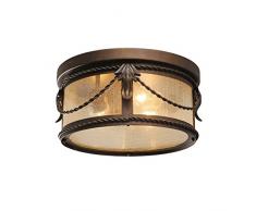 Chiaro 397011503 Kompakte Deckenleuchte Rund Antik Messing Schmiedeeisen Antike Bronze Glas Landhausstil 3 Flammig E27 3 x 60W 230V