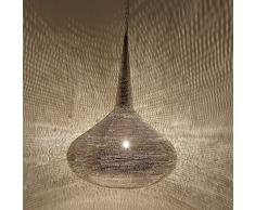 Orientalische Lampe marokkanische Hängelampe Mirbat D44 Silber aus Messing mit E27 Fassung | Kunsthandwerk aus Marokko | Prachtvolle Messinglampe für tolle Lichteffekte wie aus 1001 Nacht | EL2260