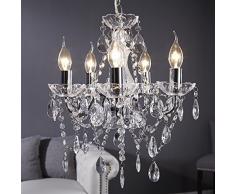 RETRO DESIGNER ACRYL KRONLEUCHTER POMP 5-armig Ø 37cm Pendellampe Hängelampe Barock Lüster chromefarbig