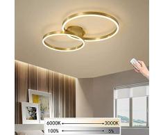 LED Deckenleuchte Gold Runde Ringe 2-Flammig Deckenlampe Dimmbare Fernbedienung Deckenbeleuchtung Wohnzimmerlampe Schlafzimmer Kronleuchter Kinderzimmer Lampe Küche Flur Decke Leuchte,Ø40+30cm