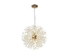 Modern Creative LED Pendelleuchte Gold Löwenzahn Hängeleuchten Höhenverstellbar Wohnzimmerlampe Kristall Hängelampe Eisen 12*G9 Fassung Warmweiß für Schlafzimmer Esstisch (Ø55cm)