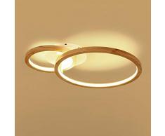Holz 2-Ring LED-Deckenleuchte Modern Minimalismus Holz Stil Runde Deckenlampe Kreativ Wohnzimmer Schlafzimmer Esszimmer Leuchte Deckenbeleuchtung Acryl-Schirm Decke Licht Holzlampe [Energieklasse A++]