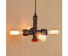 W-LI Antiker Kronleuchter Industrieller Schmiedeeisen Metall 4 Lampe Kronleuchter Salon Speisesaal Schlafraum Rohr Höhenverstellbar Deckenleuchte E27 Max.40W