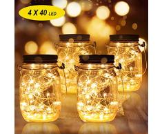 4 Stück Solarlampen Außen | 40er LED Solar Licht Einmachglas für Garten | Solarglas Lichterkette Leuchten Garten Laternen Solarleuchten Wasserdichte Hängeleuchten Gartendeko für Party, Hochzeit, Baum