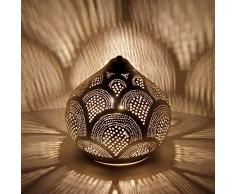 Casa Moro Orientalische Tischlampe marokkanische Bodenleuchte Aswan D28 Silber in Tropfenform mit E27 Fassung | Echt versilberte Stehlampe aus Messing | Kunsthandwerk aus Marokko | ESL2017