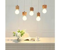 GBLY Pendelleuchte Holz 5-flammig Esstischlampe 150cm Höhenverstellbare Hängelampe Holzlampe mit E27 Fassung für Esszimmer Küchen Wohnzimmer Restaurant Cafe (Ohne Glühbirnen)