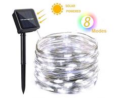 NEXVIN Solar Lichterkette Außen, 10m 100 LED Solar Kupferdraht Lichterkette, 8 Modi Wasserdicht Solarlichterkette Aussen Deko für Garten, Terrasse, Balkon, Hochzeit (Kaltweiß)